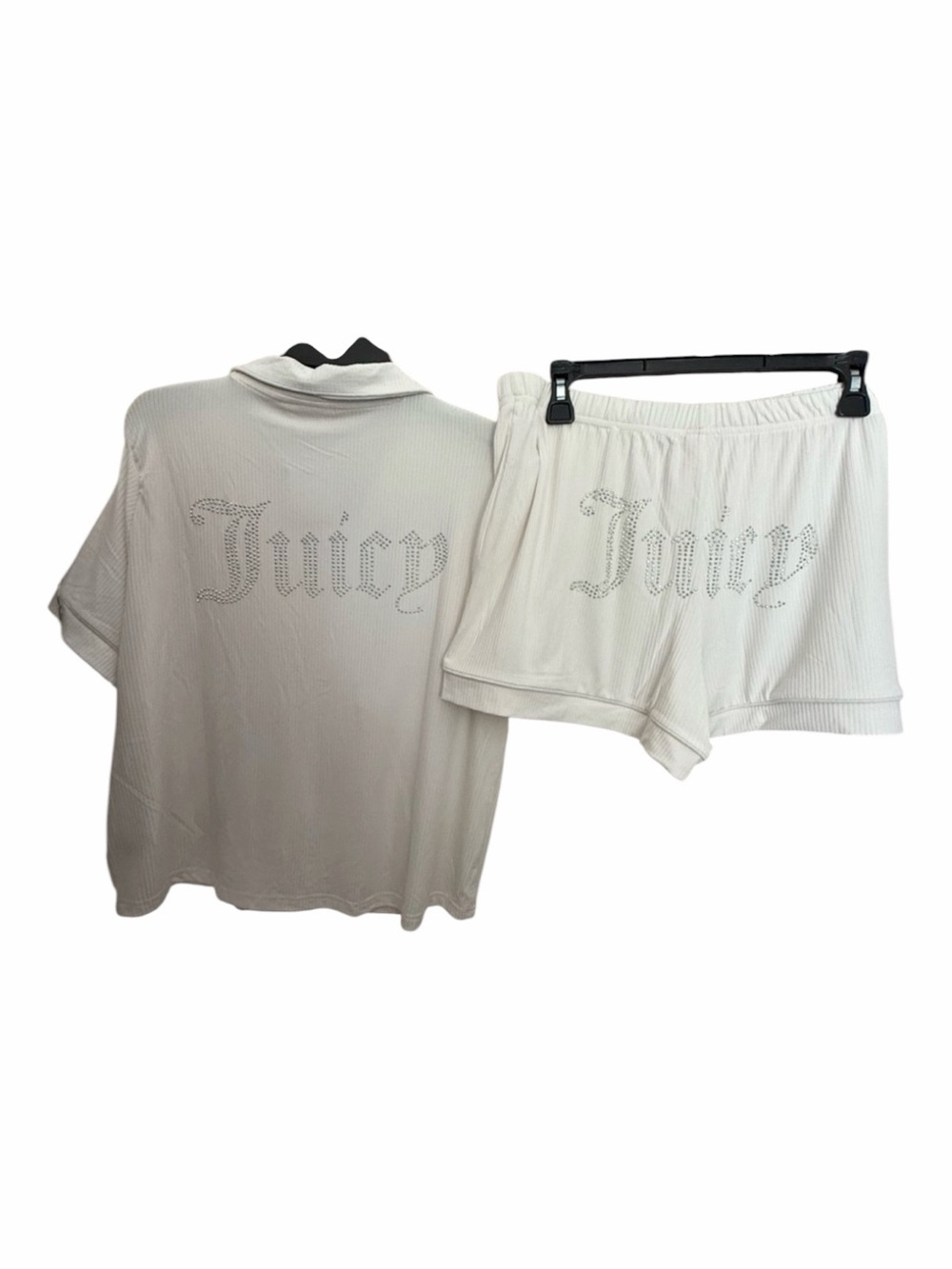 Juicy Couture NWT Cream Color 2 Piece PJ Shorts Set W/Bling Front & Back. SZ XL.